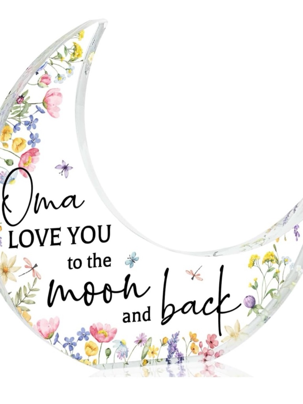 Floral Acrylic Crest Moon Plaque “Oma Love You to the Moon and Back”
